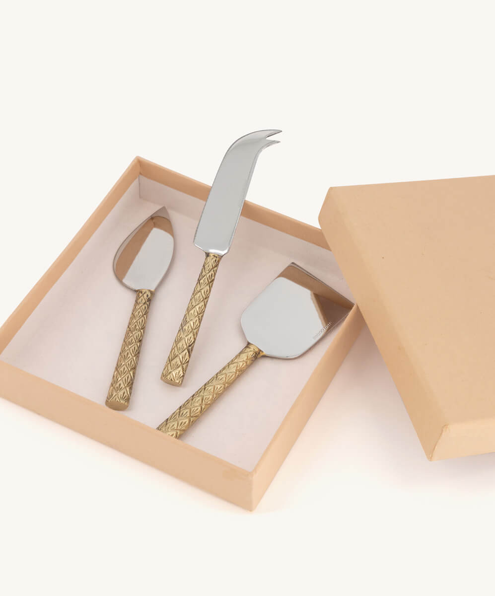 White & Gold Cheese Knife Set of 3